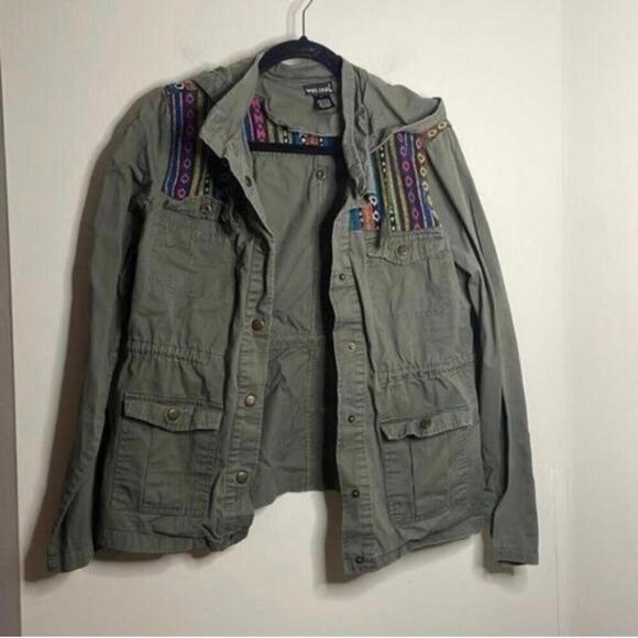 Wet Seal Jackets & Blazers - Wet Seal 100% Cotton Green Cargo Utility Hooded Jacket Southwest Patteren